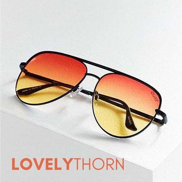 QUAY // ltd ed desi collab oversize black frame orange yellow fade lens aviators - Picture 15 of 16